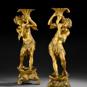 Fine Pair of Italian Baroque Giltwood Figural Torcheres