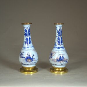 Pair of Gilt Bronze Mounted Nevers Bottle Vases