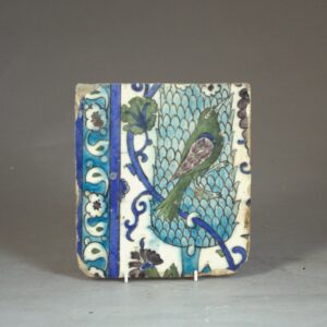 Ottoman Damascus Border Tile Decorated with a Bird in a Cypress Tree